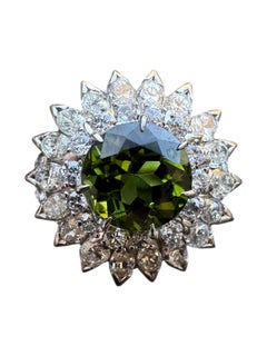 Vintage Green Tourmaline Diamond Marquise Cluster Ring Platinum