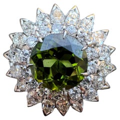 Vintage Green Tourmaline Diamond Marquise Cluster Ring Platinum