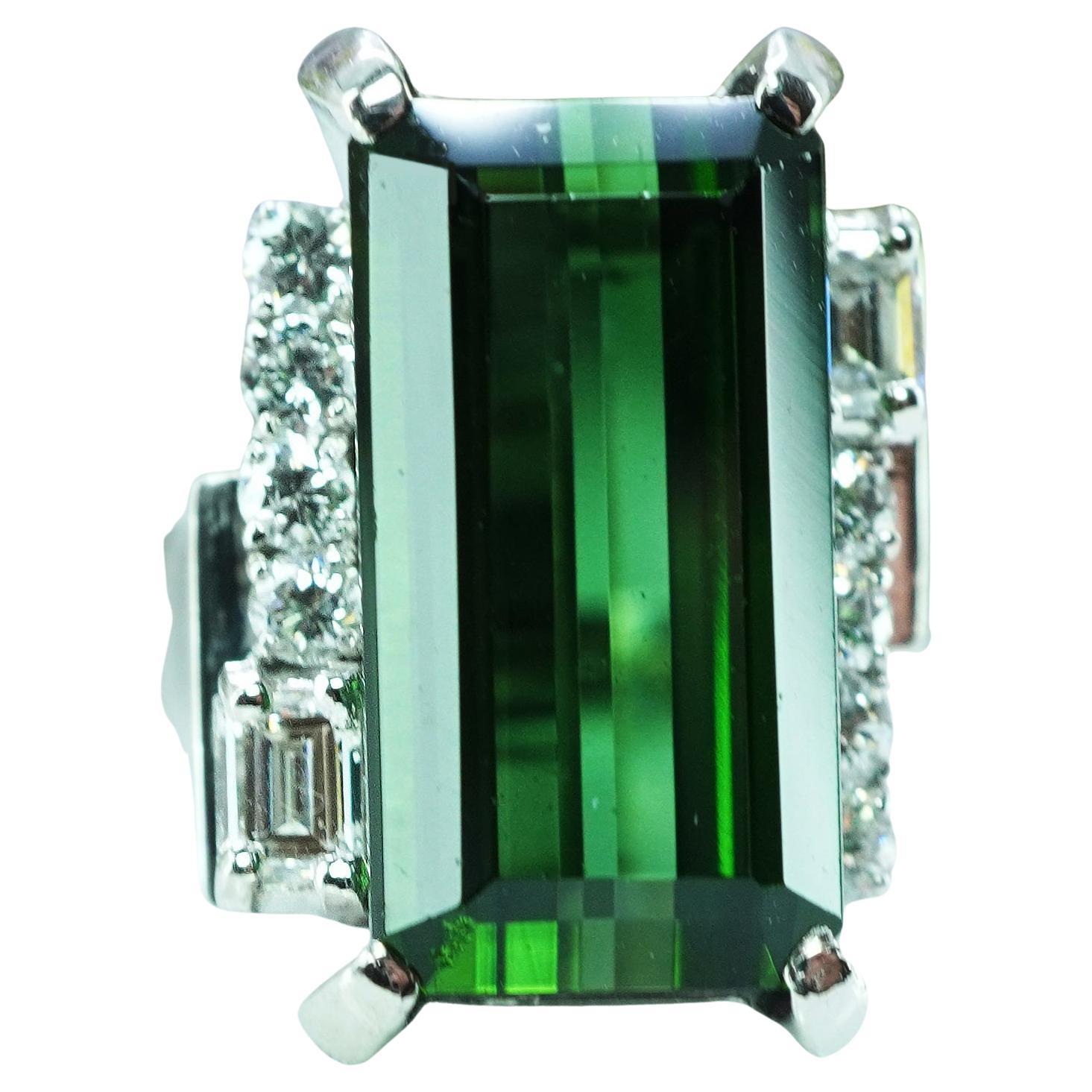 Vintage Turmalina Verde Esmeralda Diamante Cóctel Anillo Platino Estate Pesado 5.7