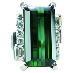 Vintage Green Tourmaline Emerald Diamond Cocktail Ring Platinum Estate Heavy 5.7