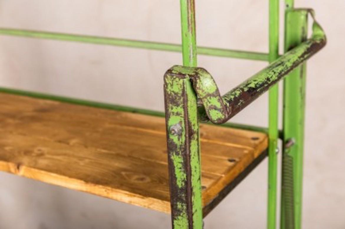 A fine vintage green trolley unit on wheels, 20th century.

This original 1950s vintage green trolley unit on wheels makes a fantastic shop display. 

The trolley unit has distressed paintwork featured on the frame and two shelves, making it an