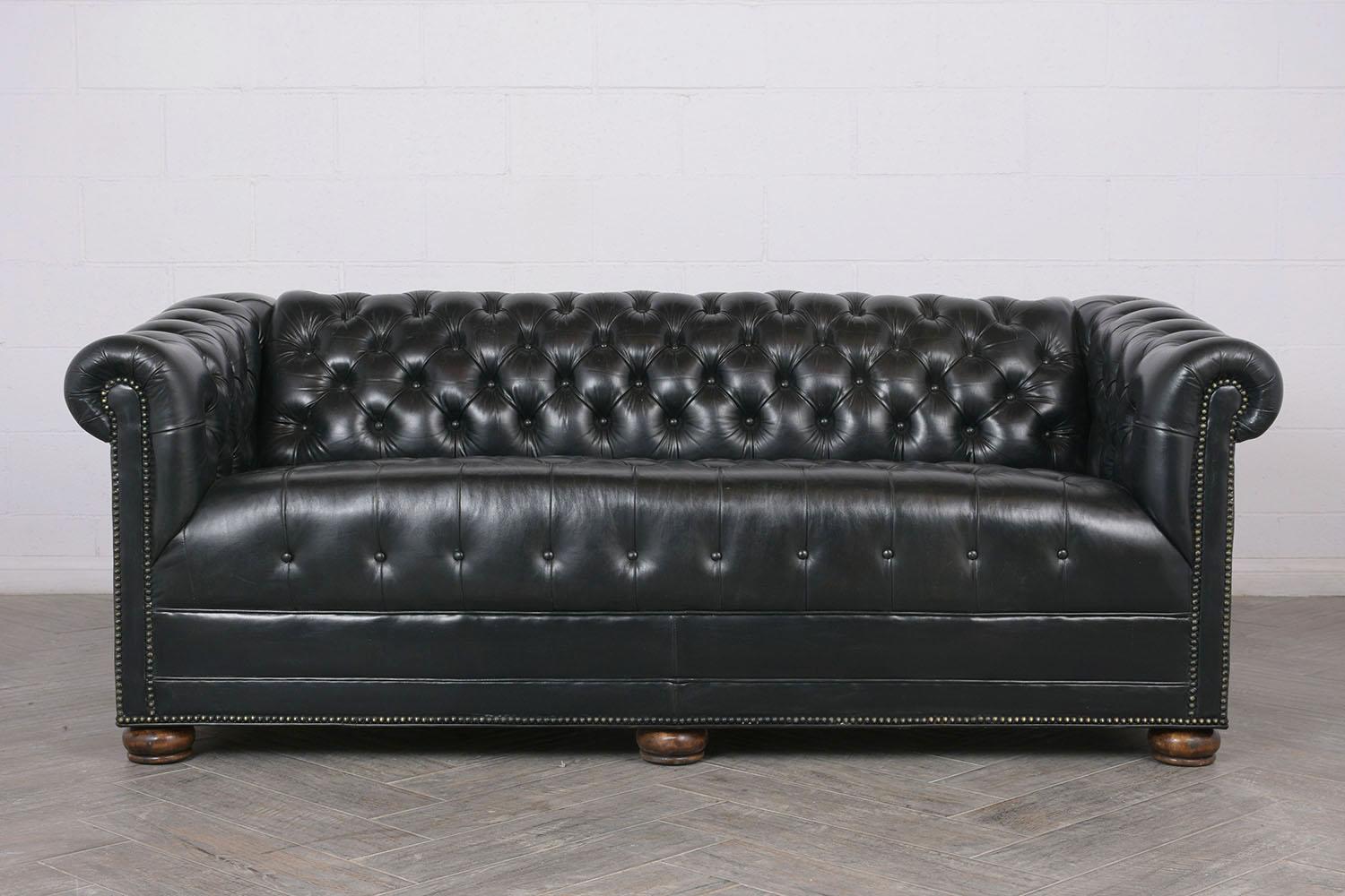 green tufted leather sofa