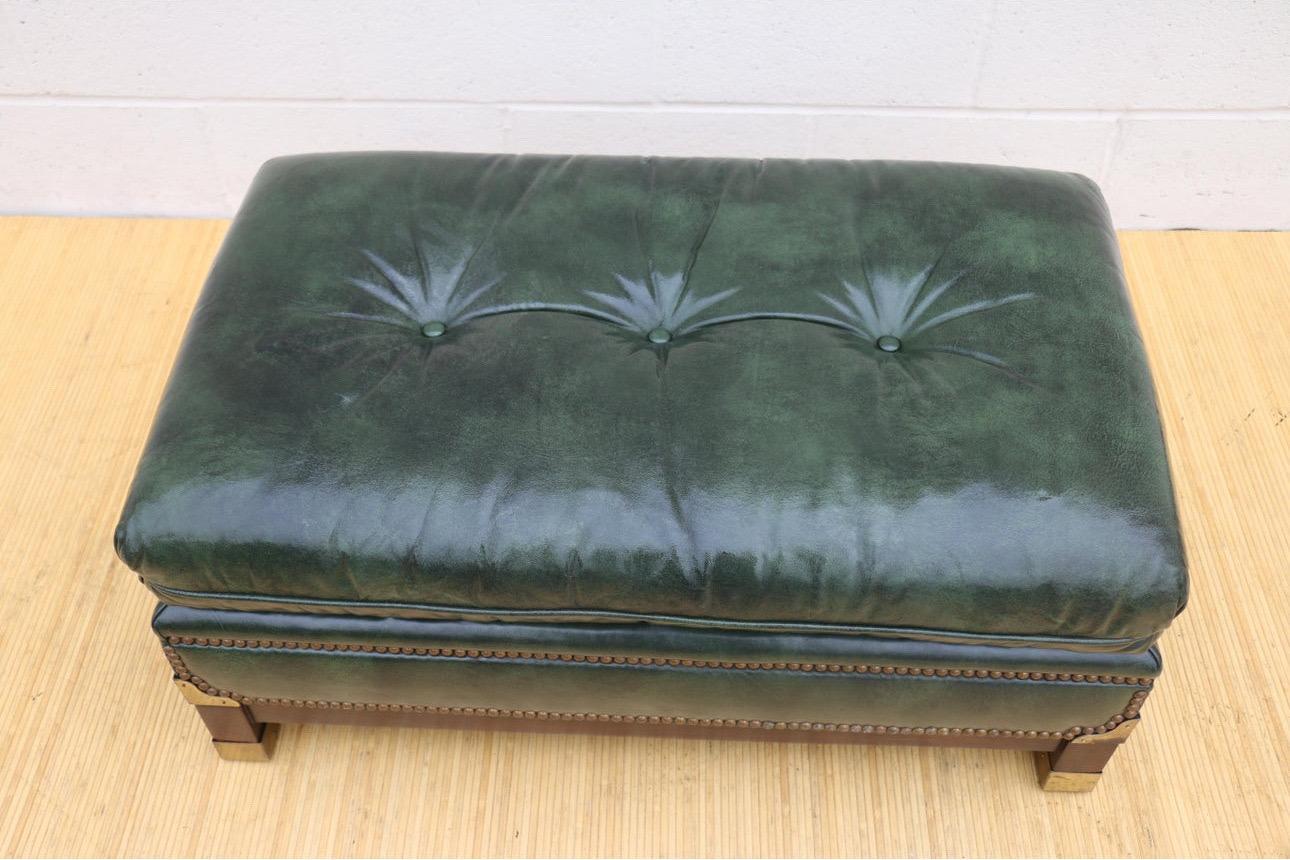 Vintage Green Tufted Leather Club Chair and Ottoman 3