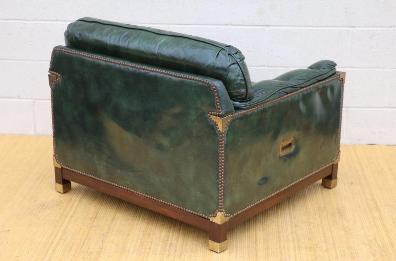 American Vintage Green Tufted Leather Club Chair and Ottoman