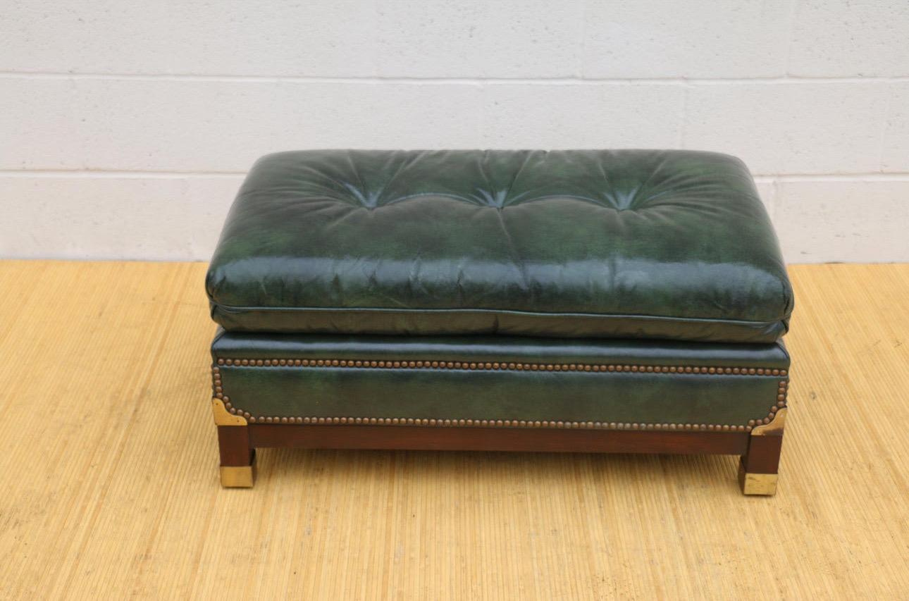 Vintage Green Tufted Leather Club Chair and Ottoman 1