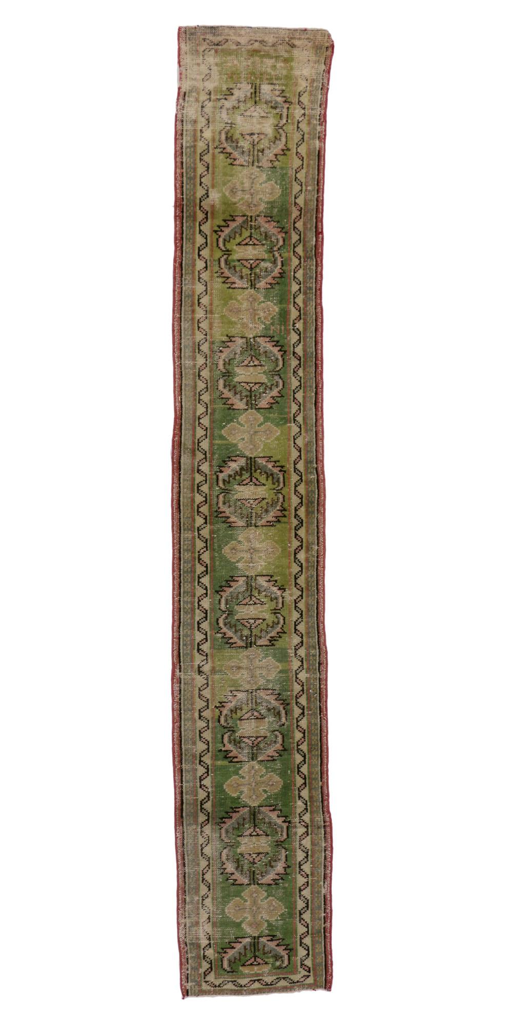 Vintage Green Turkish Oushak Rug Rustic Carpet Runner For Sale 1