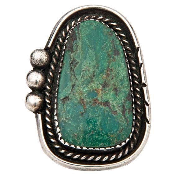 Vintage Green Turquoise Sterling Silver Ring For Sale