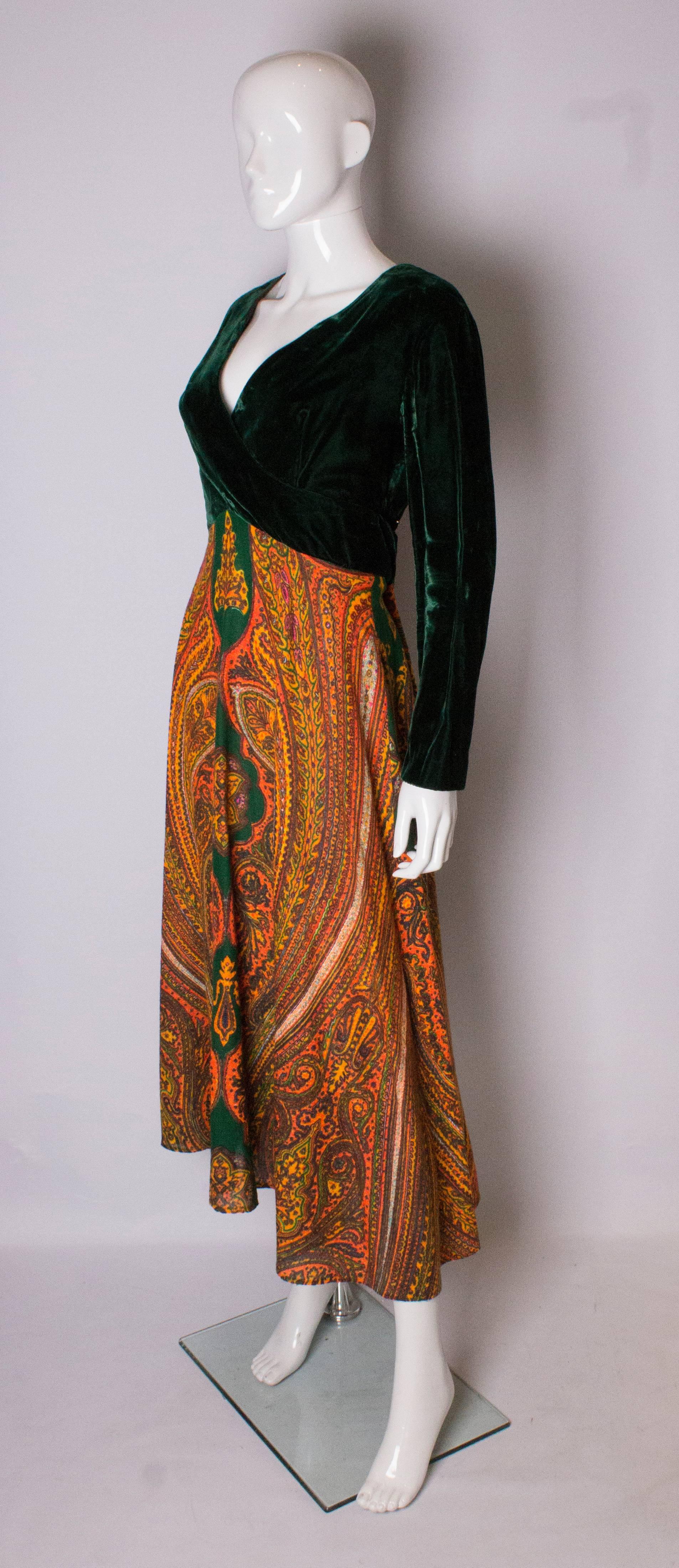 Brown Vintage Green Velvet and Orange Gown