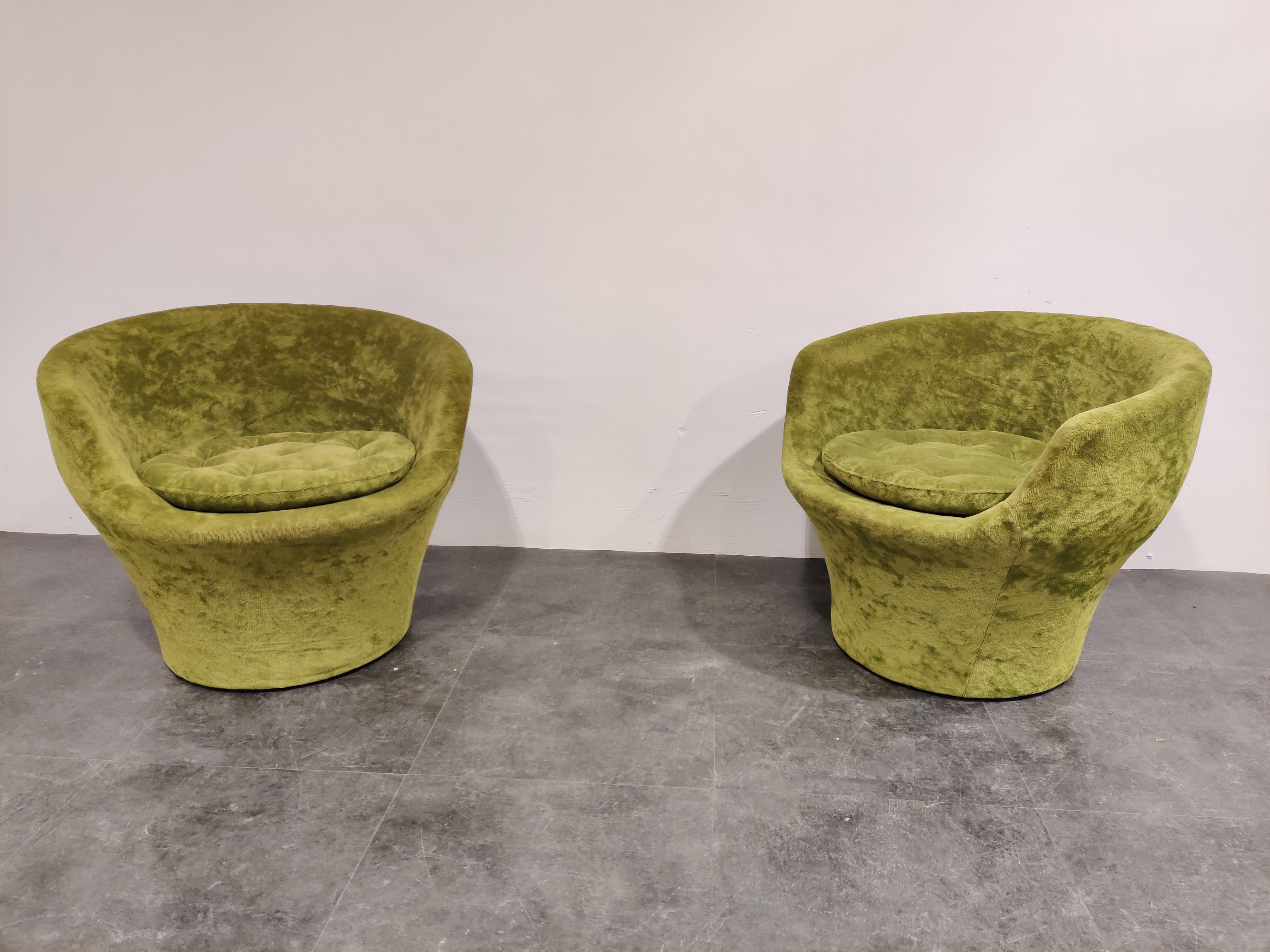 Fabric Vintage Green Velvet Cocktail Chairs, 1960s