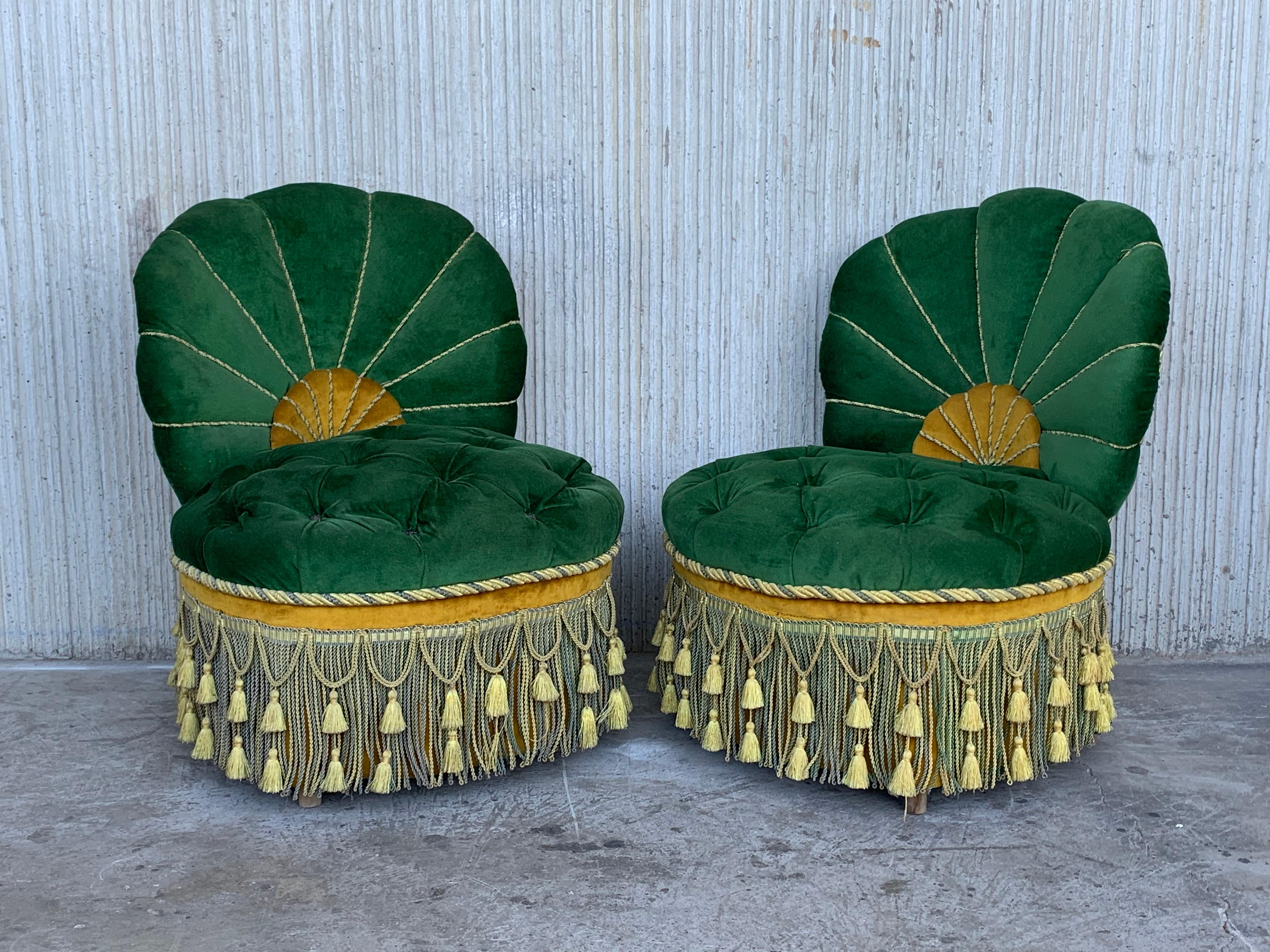 Vintage French Art Deco his and hers Chanel back parlor chairs. Classic Art Deco design channel back chairs. Original upholstered in a mauve velvet.
These chairs are very comfortable feel and look.