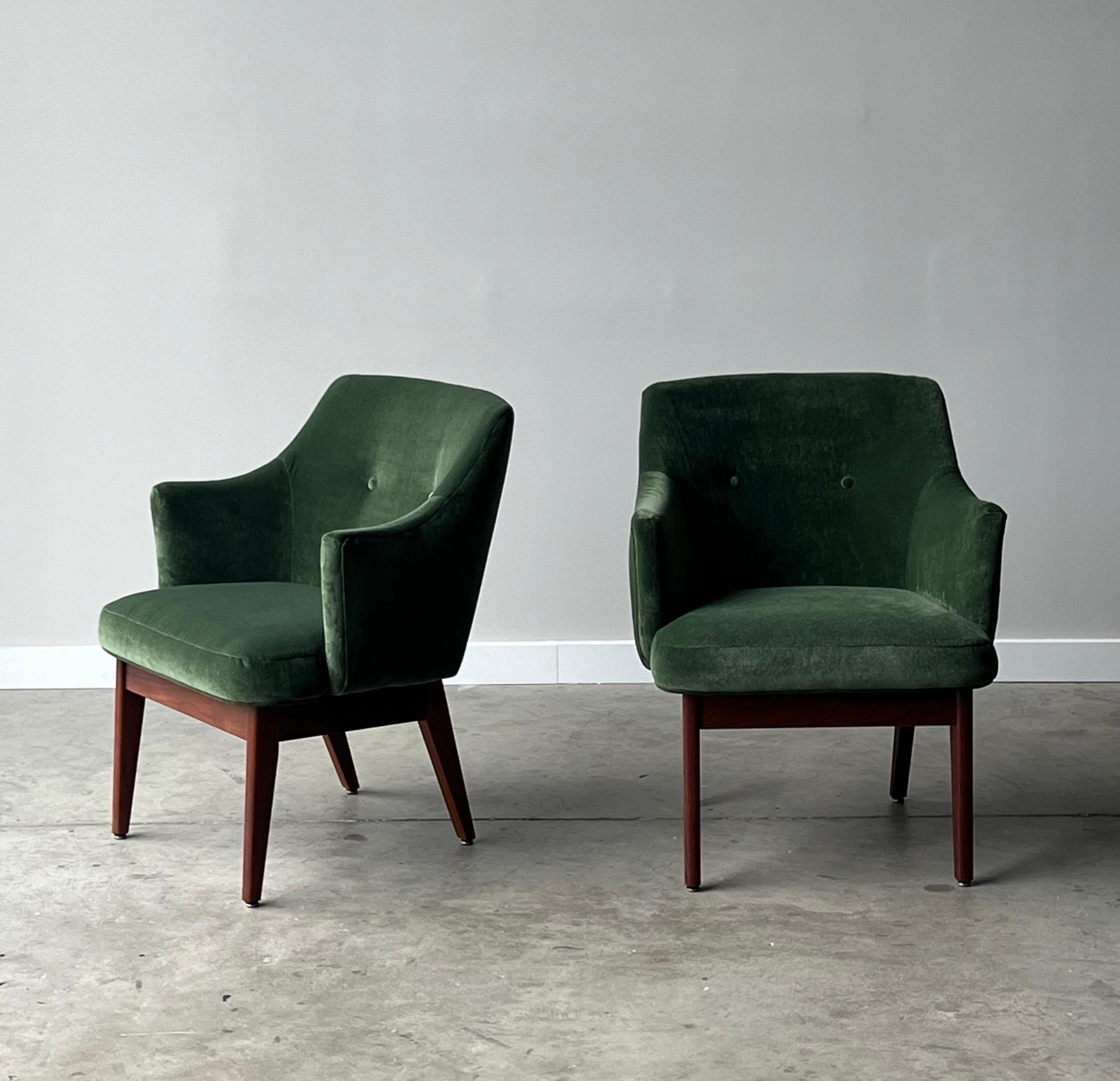 American Vintage Green Velvet Lounges in the Style of Pearsall - a Pair For Sale