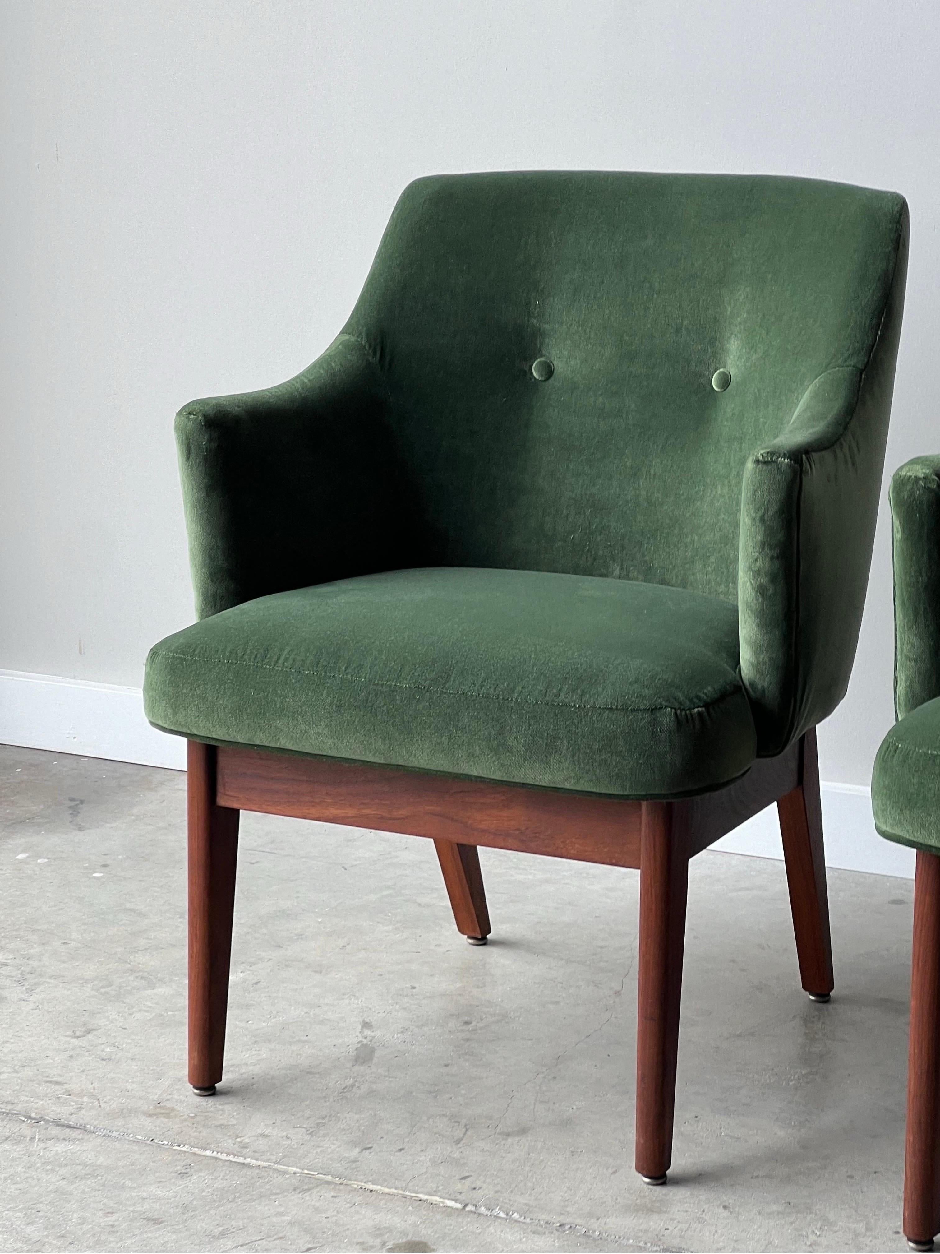 Late 20th Century Vintage Green Velvet Lounges in the Style of Pearsall - a Pair For Sale