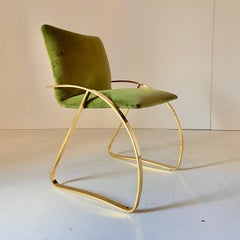 Vintage Green Velvet Office Desk Chair, Chrome Frame, Italy, 1970s