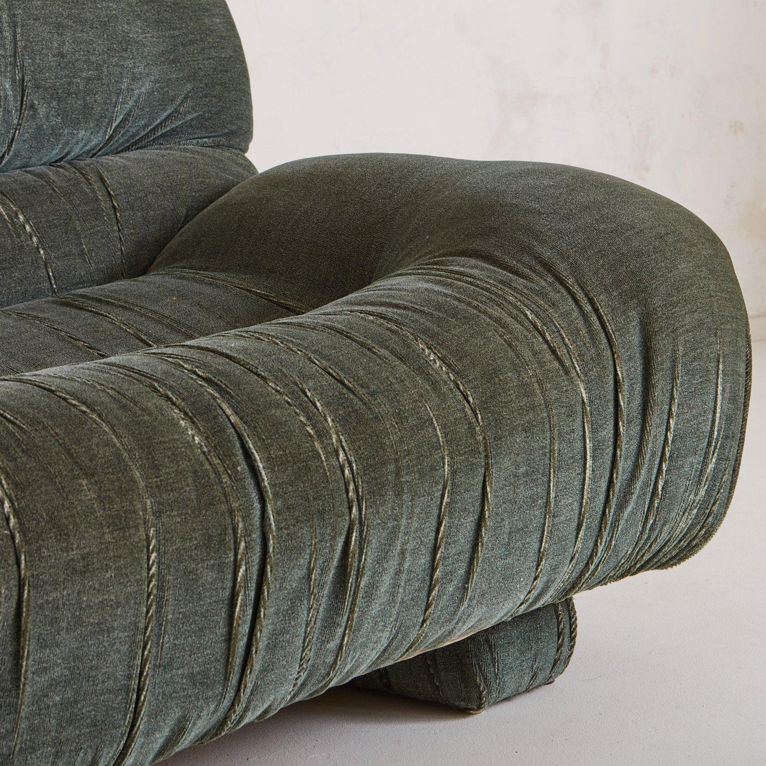 Vintage Green Velvet Ruched Sofa, Italy, 1970s 2