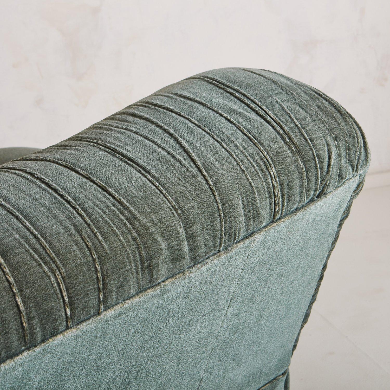 Vintage Green Velvet Ruched Sofa, Italy, 1970s 6
