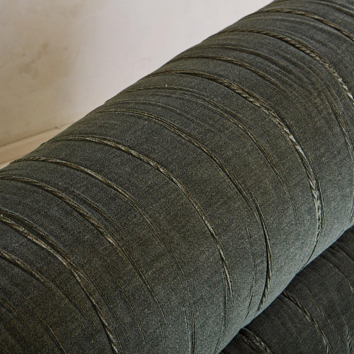 Upholstery Vintage Green Velvet Ruched Sofa, Italy, 1970s