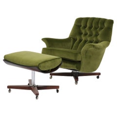 Vintage Green Velvet Swivel Lounge Chair & Ottoman Model 6250 by G-Plan, 1960s.