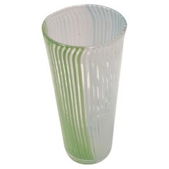Vase vintage en verre de Murano vert, blanc et bleu clair de Dino Martens