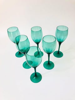 Vintage Green Wine Glasses, Set of 6