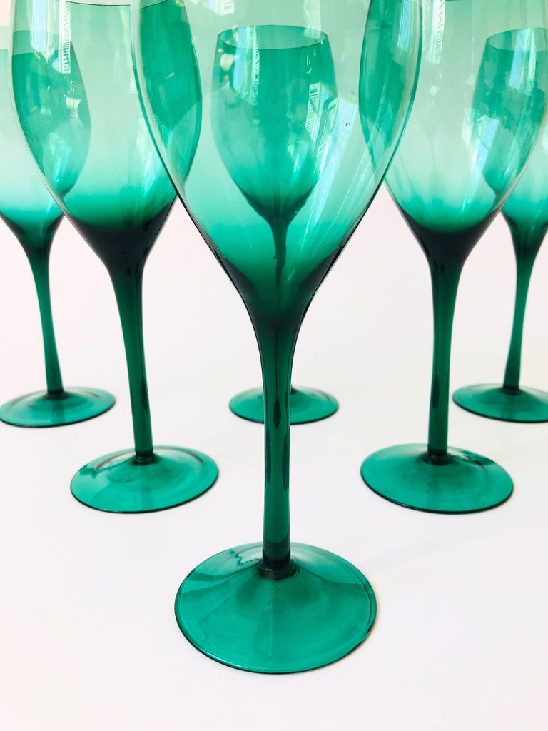 Vintage Green Wine Glasses, Set of 6 at 1stDibs