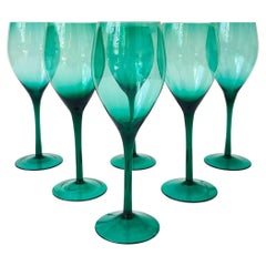 Vintage Green Wine Glasses, Set of 6