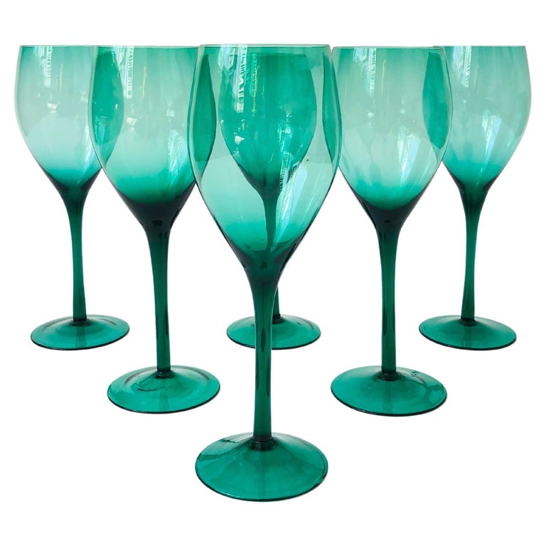 Vintage Green Wine Glasses, Set of 6 at 1stDibs