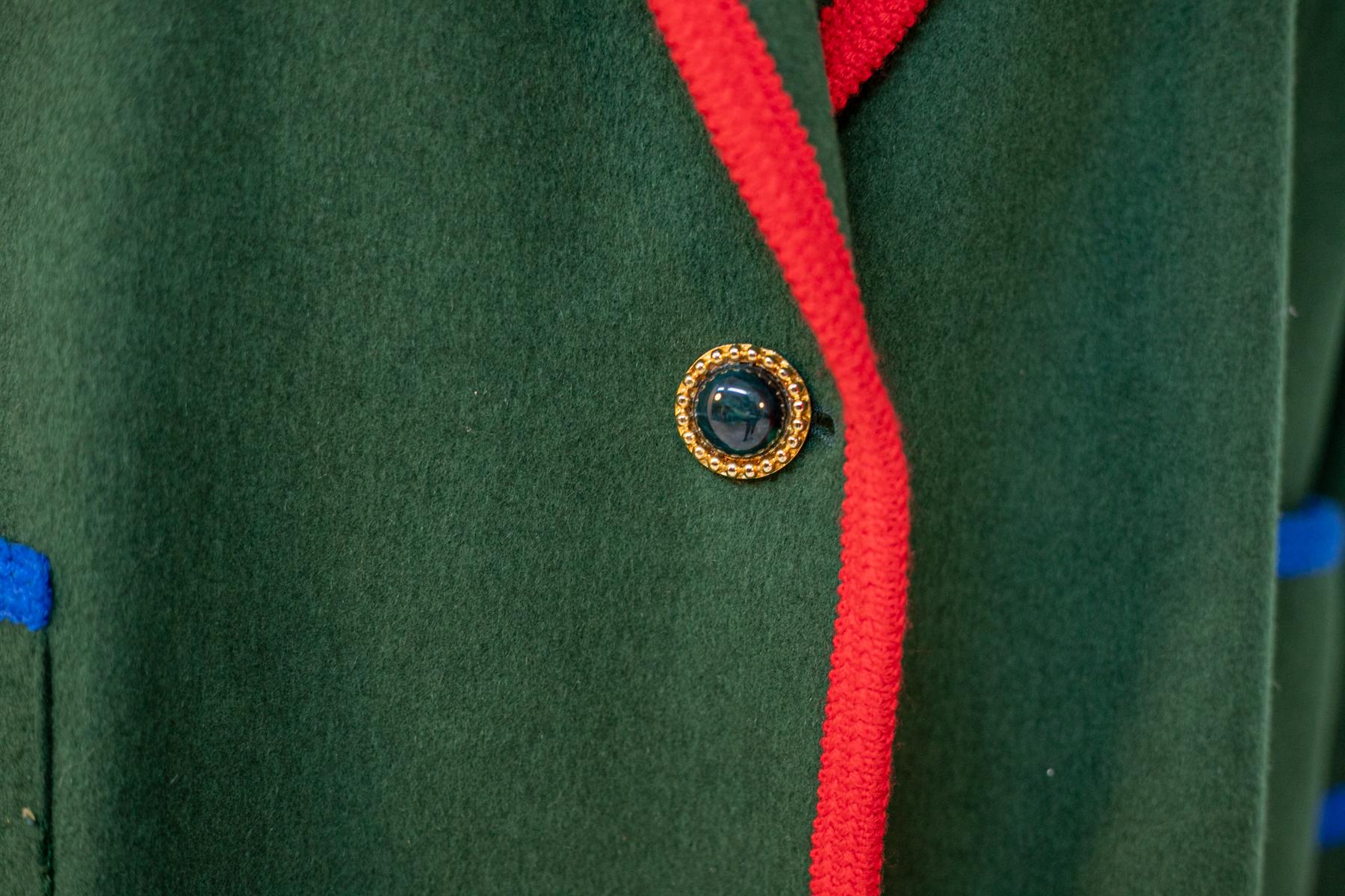 Vintage Green Wool Jacket with Red Profiles For Sale 1