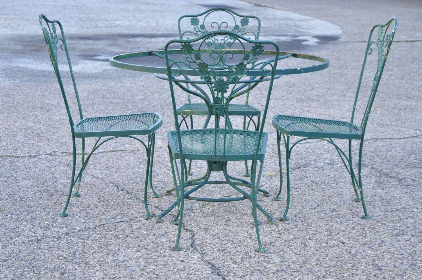 Vintage Green Wrought Iron Meadowcraft Dogwood Style Garden Dining Set 5 pc Set 4