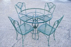 Vintage Green Wrought Iron Meadowcraft Dogwood Style Garden Dining Set 5 pc Set