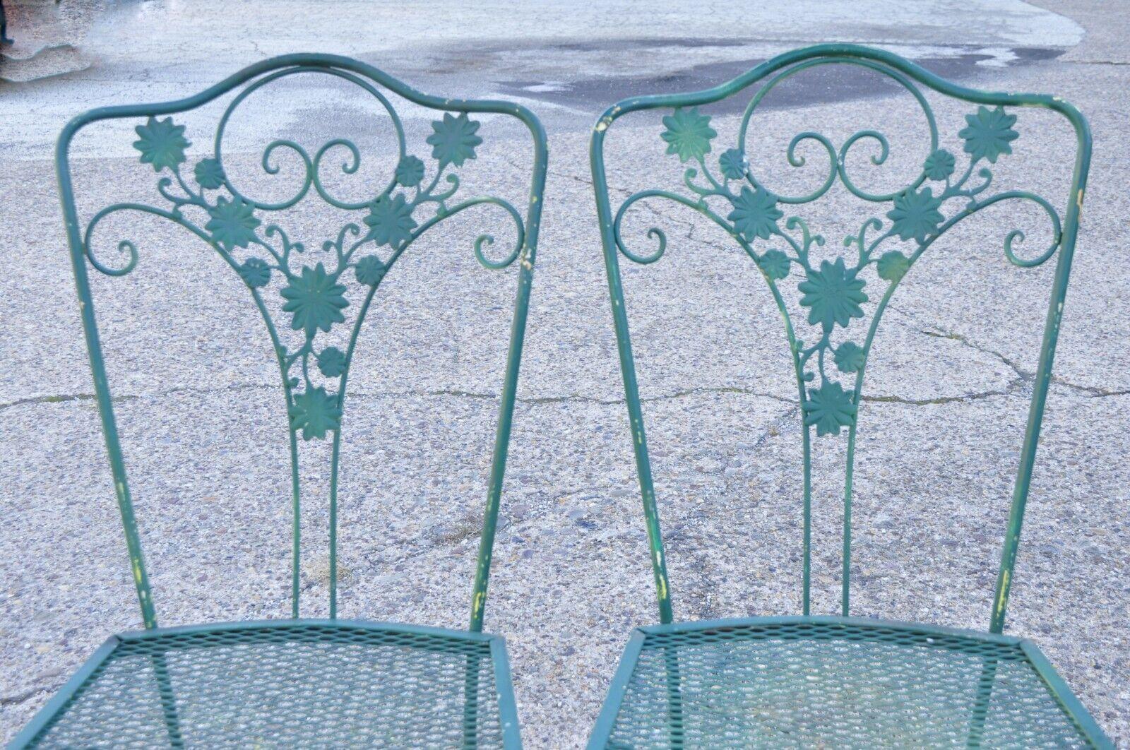 Vintage Green Wrought Iron Meadowcraft Dogwood Style Garden Dining Set 5 pc Set In Good Condition In Philadelphia, PA