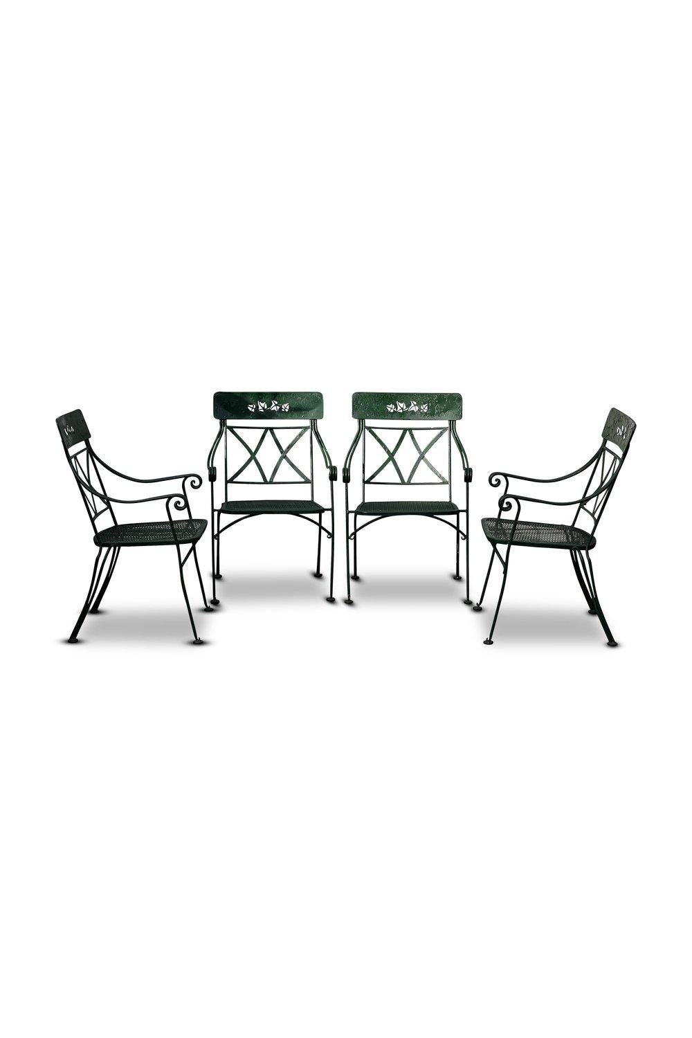 Vintage Green Wrought Iron Table and Chairs In Good Condition For Sale In West Hollywood, CA