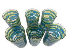 Vintage Green, Yellow & Blue Geometric Highball Glasses Designed by Pasinski