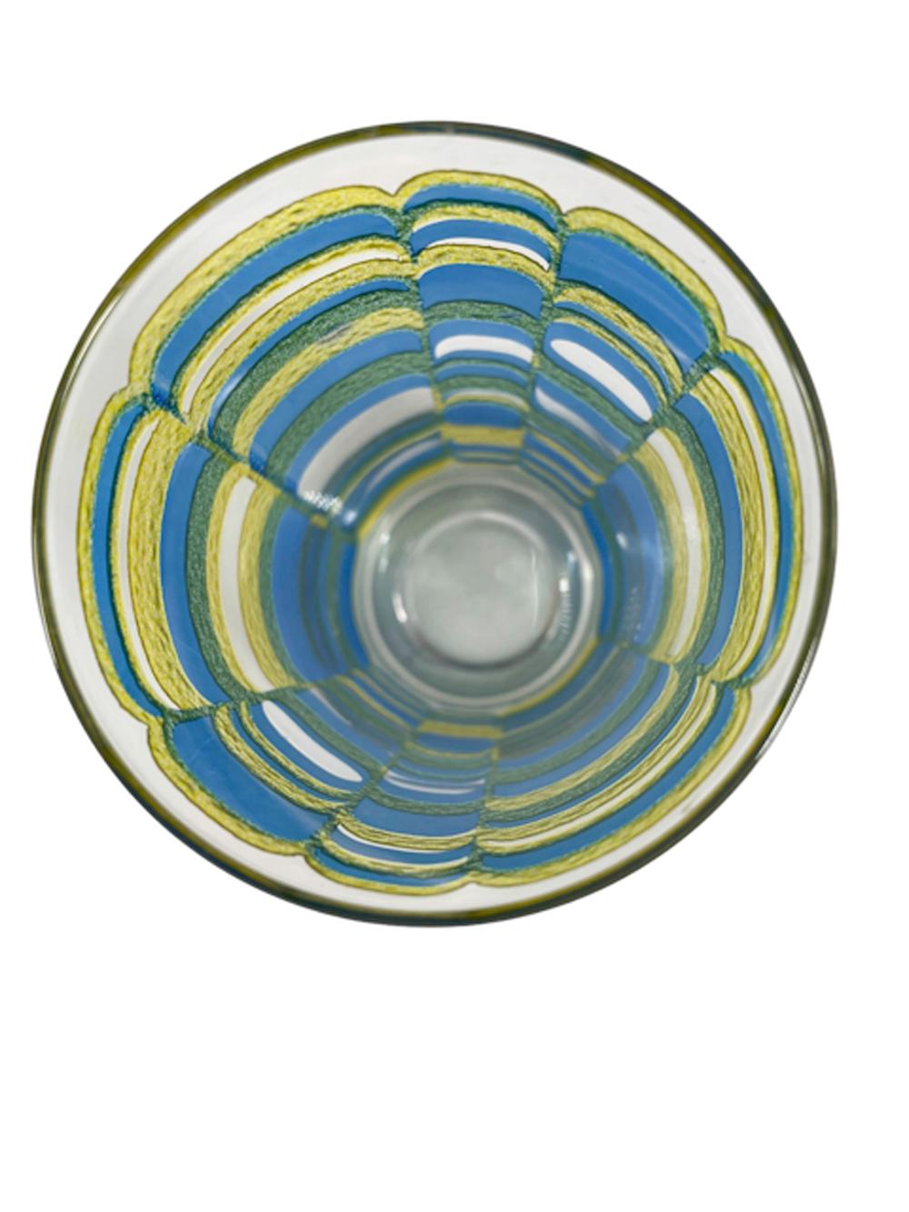 Grüne, gelbe und blaue geometrische Vintage-Highballgläser entworfen von Pasinski im Zustand „Gut“ im Angebot in Chapel Hill, NC