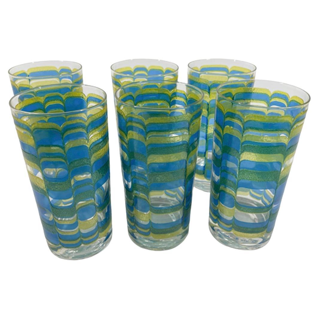 Vintage Green, Yellow & Blue Geometric Highball Glasses Designed by Pasinski
