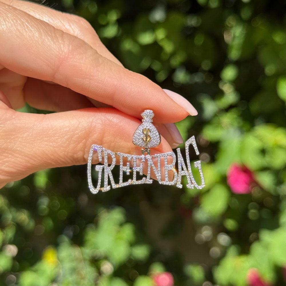 Modernista Vintage GREENBAG RBC Collana con ciondolo in oro e pavé di diamanti in vendita