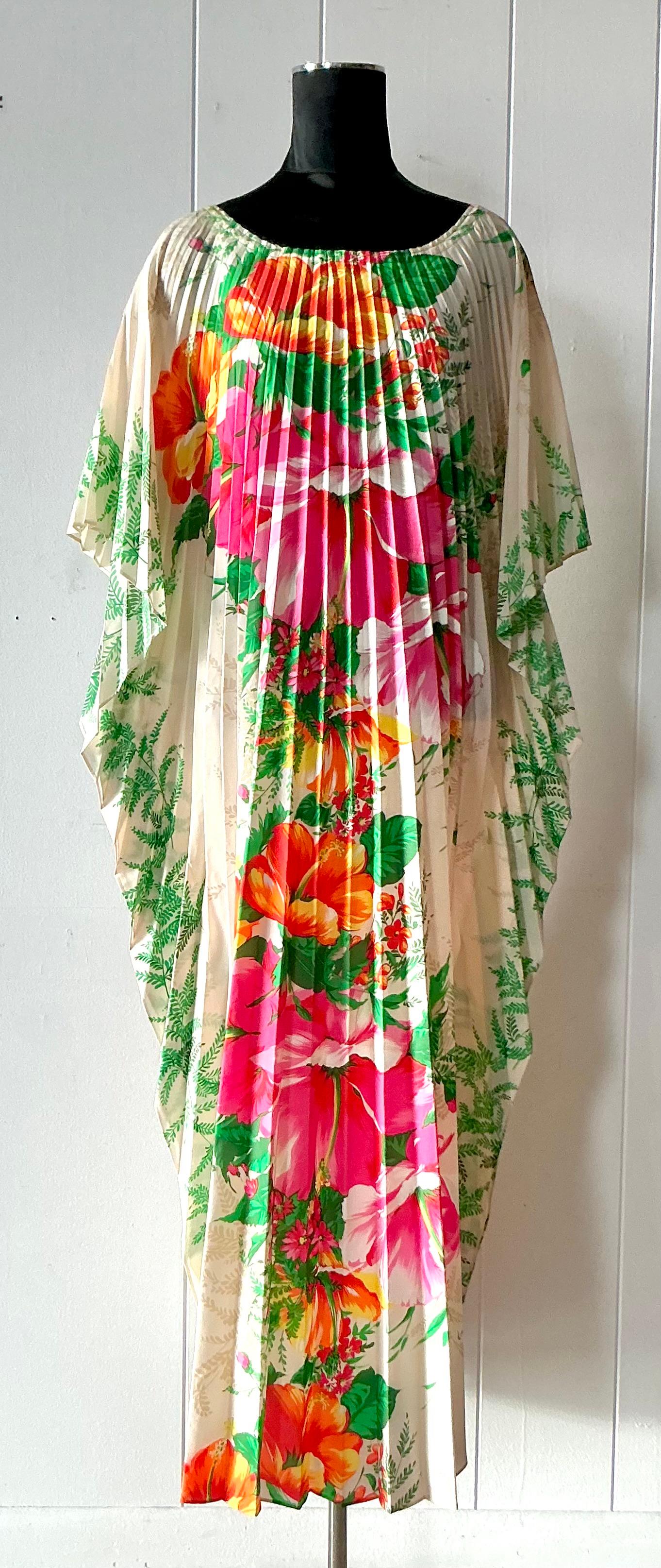 Vintage Greencastle 1970s Tropische Akkordeon Falte Kaftan im Zustand „Gut“ im Angebot in West Palm Beach, FL