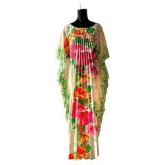 Vintage Greencastle 1970s Tropische Akkordeon Falte Kaftan
