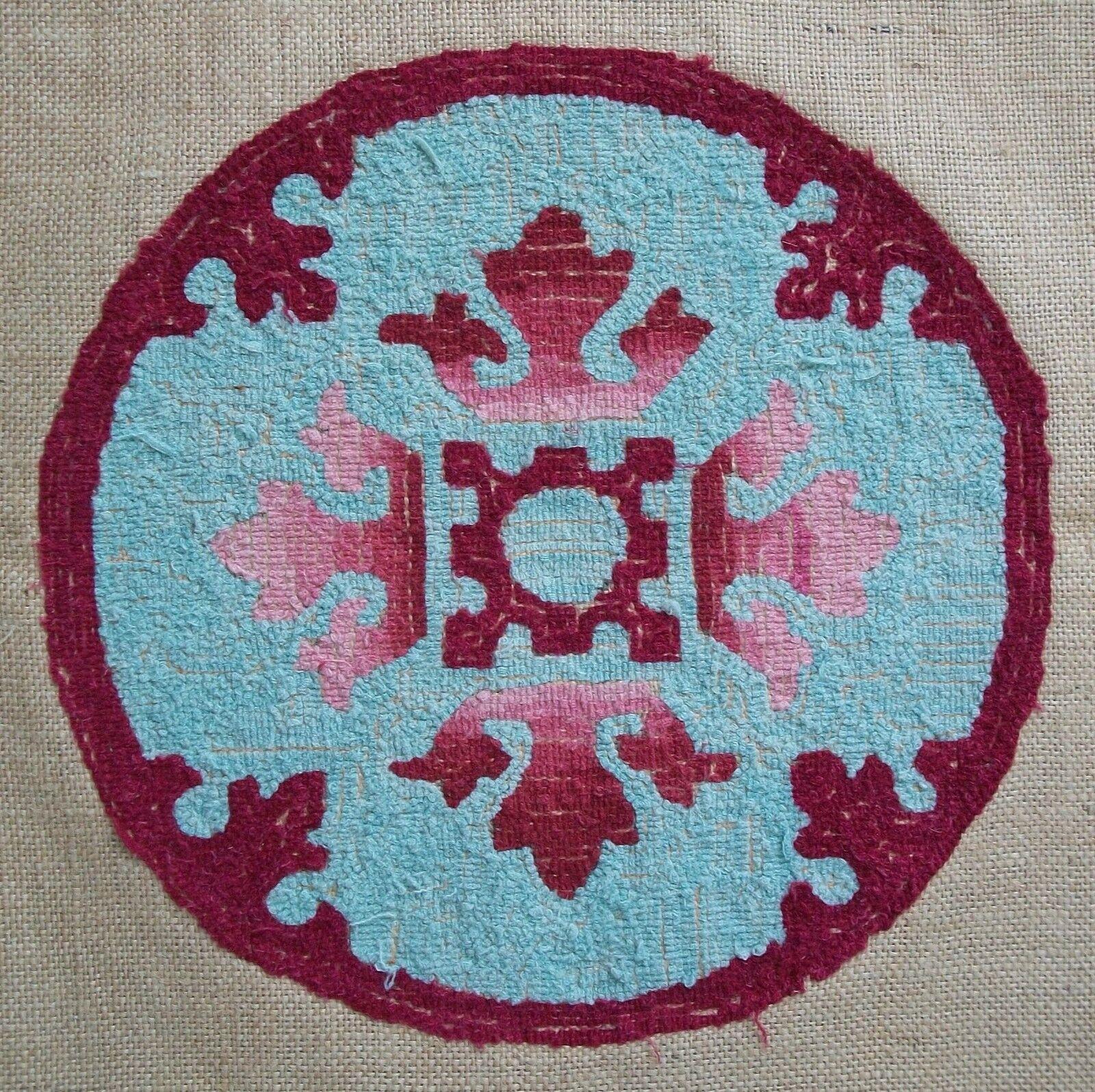 Hand-Crafted Vintage Grenfell Type Hooked Tapestry on Burlap, Canada, Late 20th Century For Sale