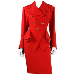 Vintage Gres Red Skirt Suit with Dramatic Detailing