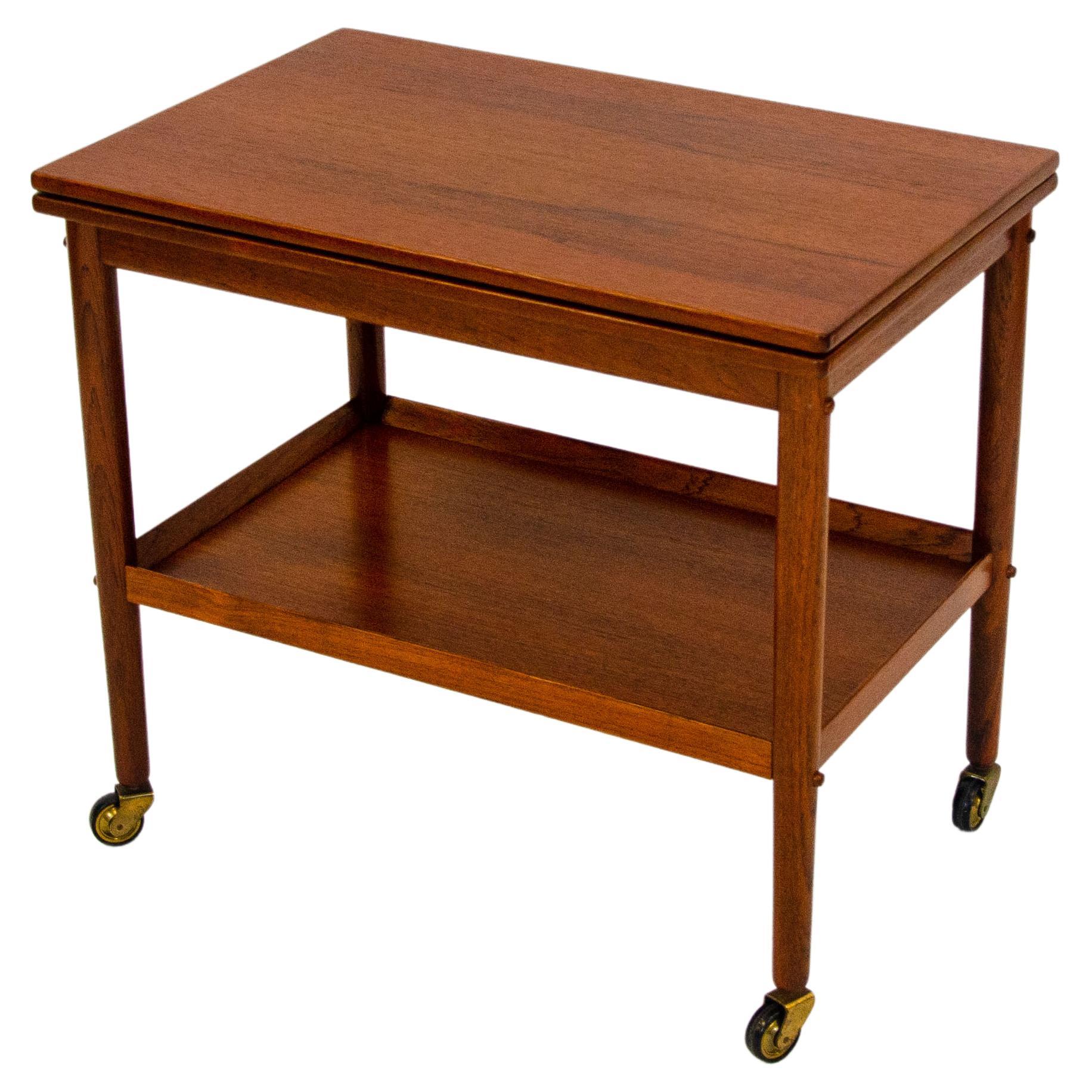 Vintage Grete Jalk Teak Flip-Top Bar, Tea, or Desert Table, Poul Jeppesen For Sale