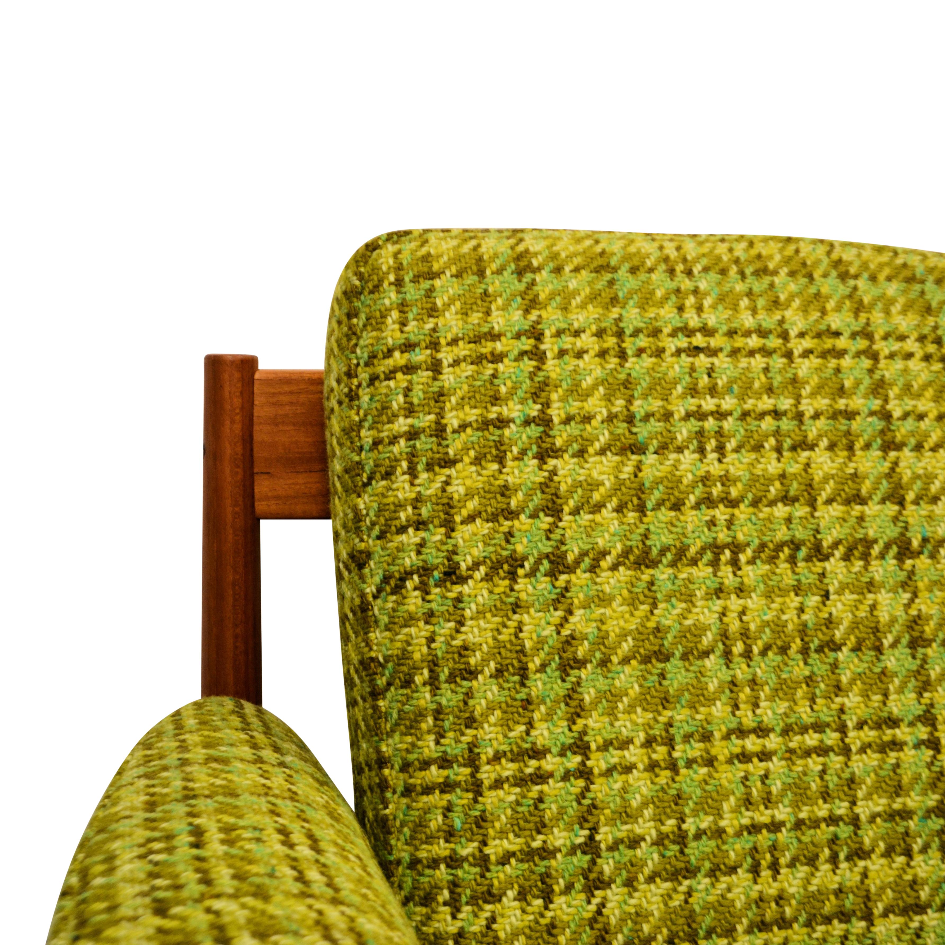 Wool Vintage Grete Jalk Teak Three-Seat Sofa For Sale