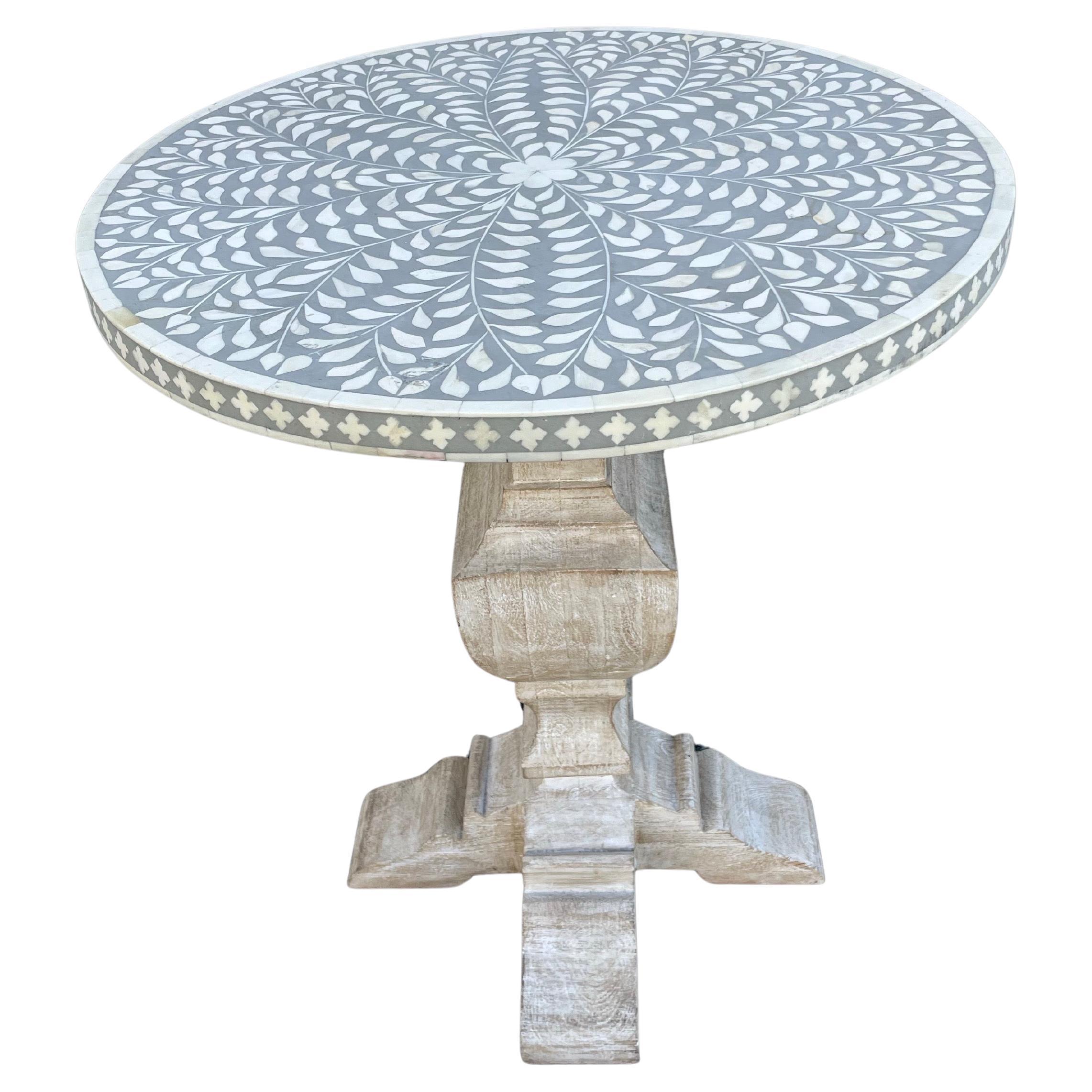 Vintage Grey and Cream Bone Round Drinks Table, Circa 1990s For Sale