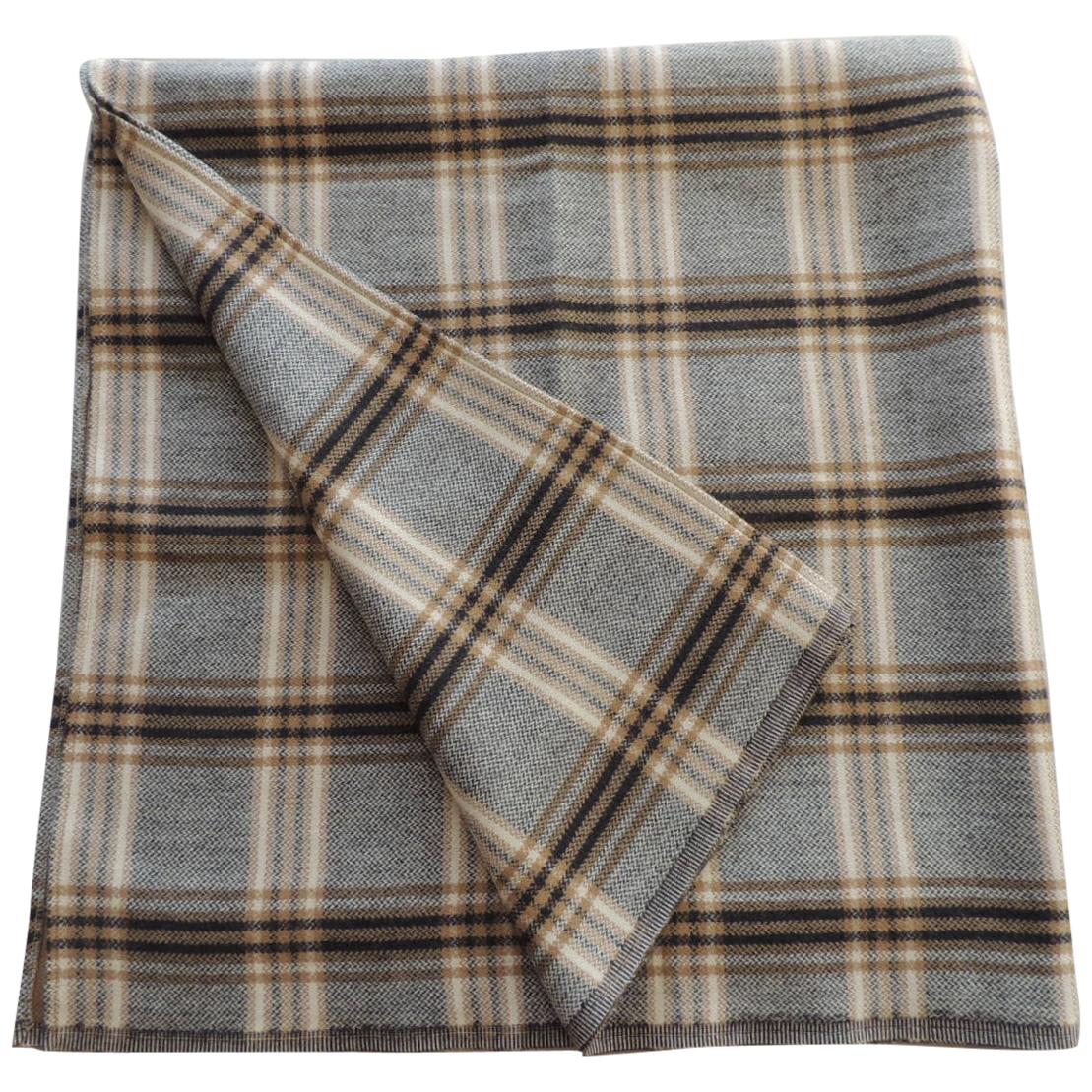 Vintage Grey and Tan Tartan Plaid Wool Decorative Throw For Sale at 1stDibs