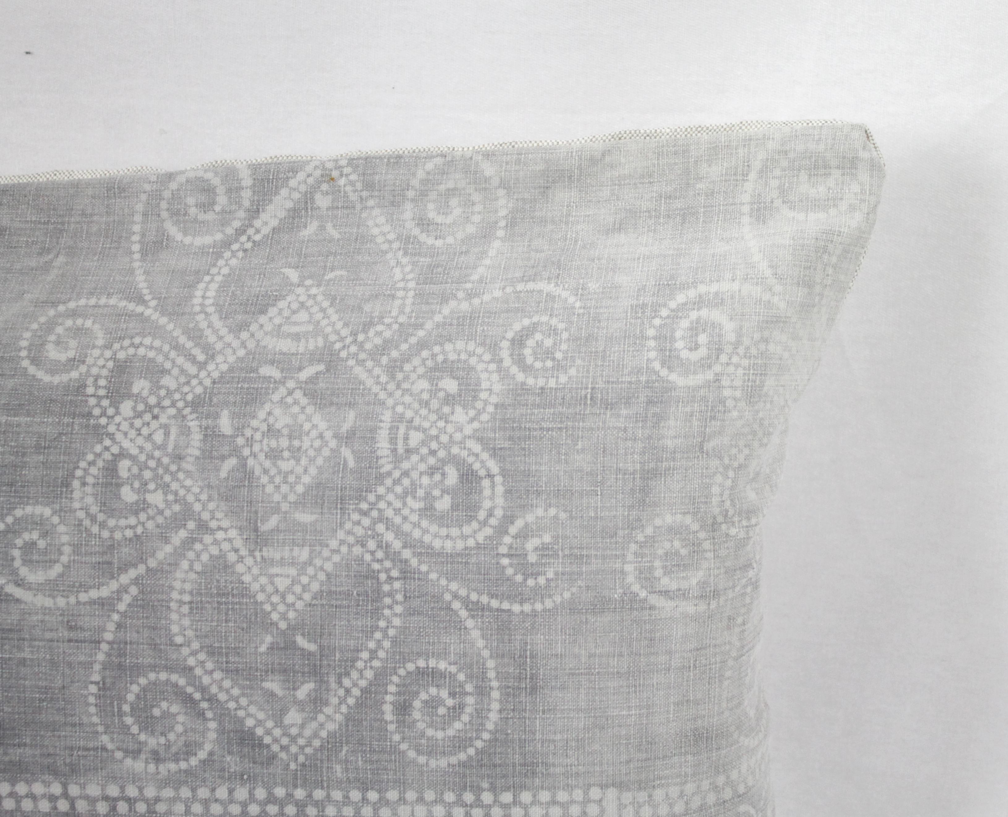 Vintage Grey Batik Style Pillow In Good Condition In Brea, CA