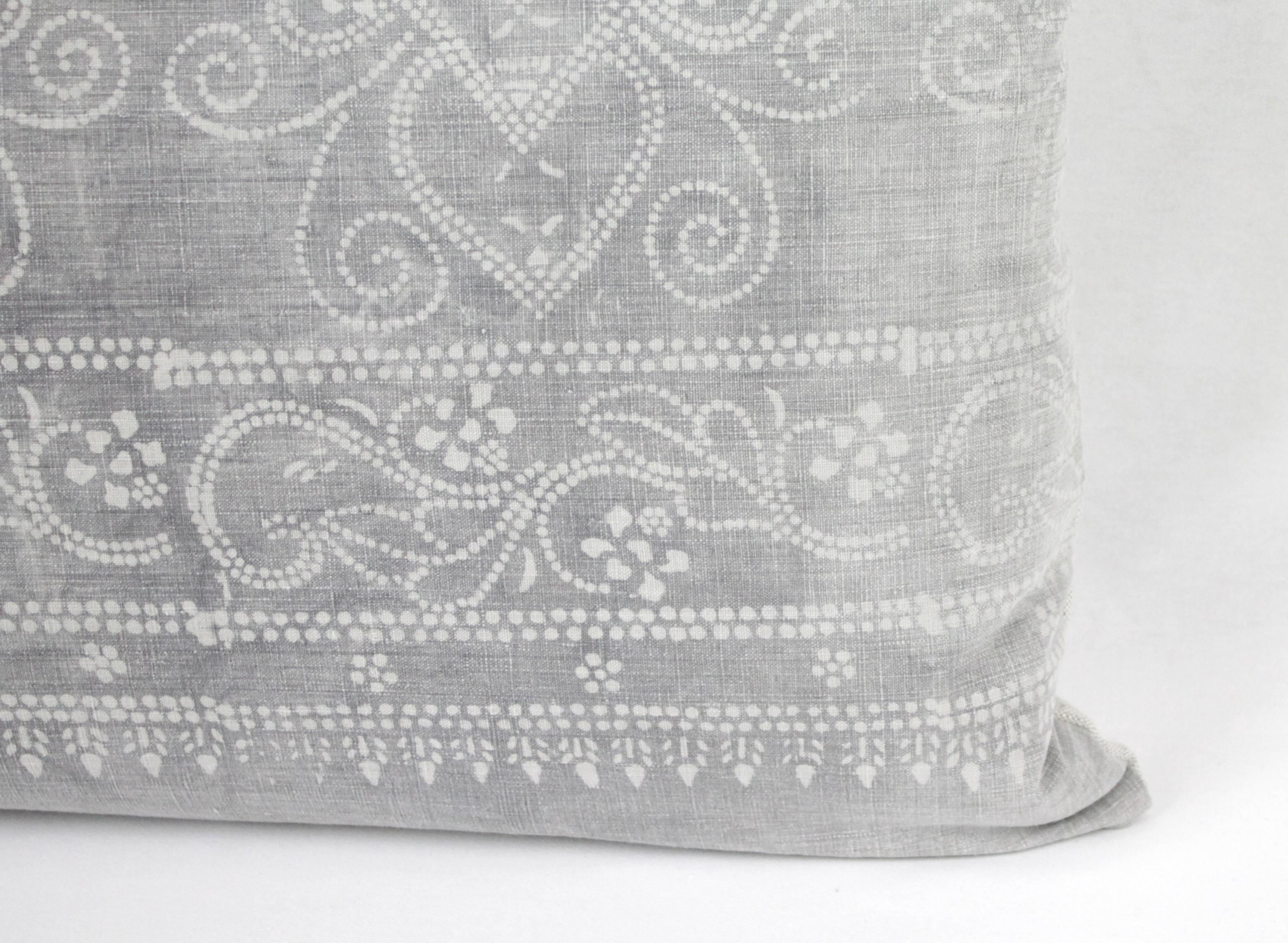 20th Century Vintage Grey Batik Style Pillow