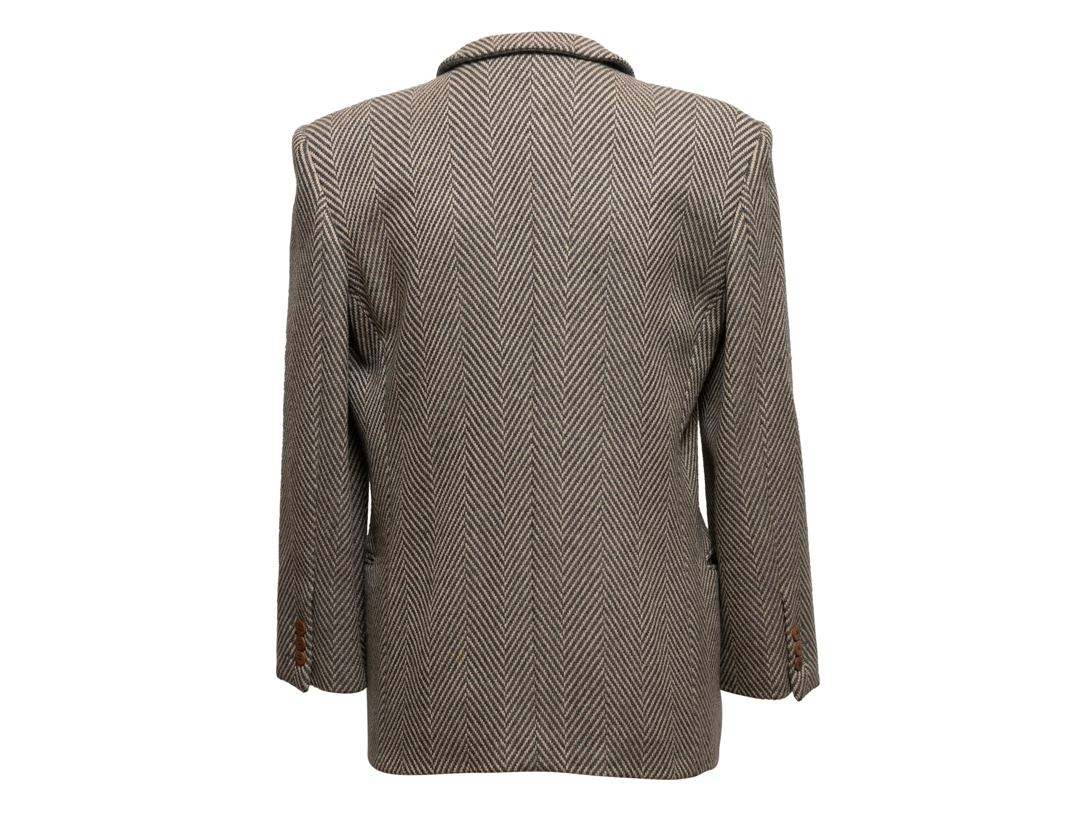 Vintage Grey & Beige Giorgio Armani Herringbone Virgin Wool Blazer Size IT 40 In Good Condition For Sale In New York, NY