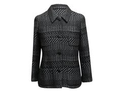 Vintage Grey & Black Chanel Fall/Winter 2000 Wool Tweed Blazer Size FR 40