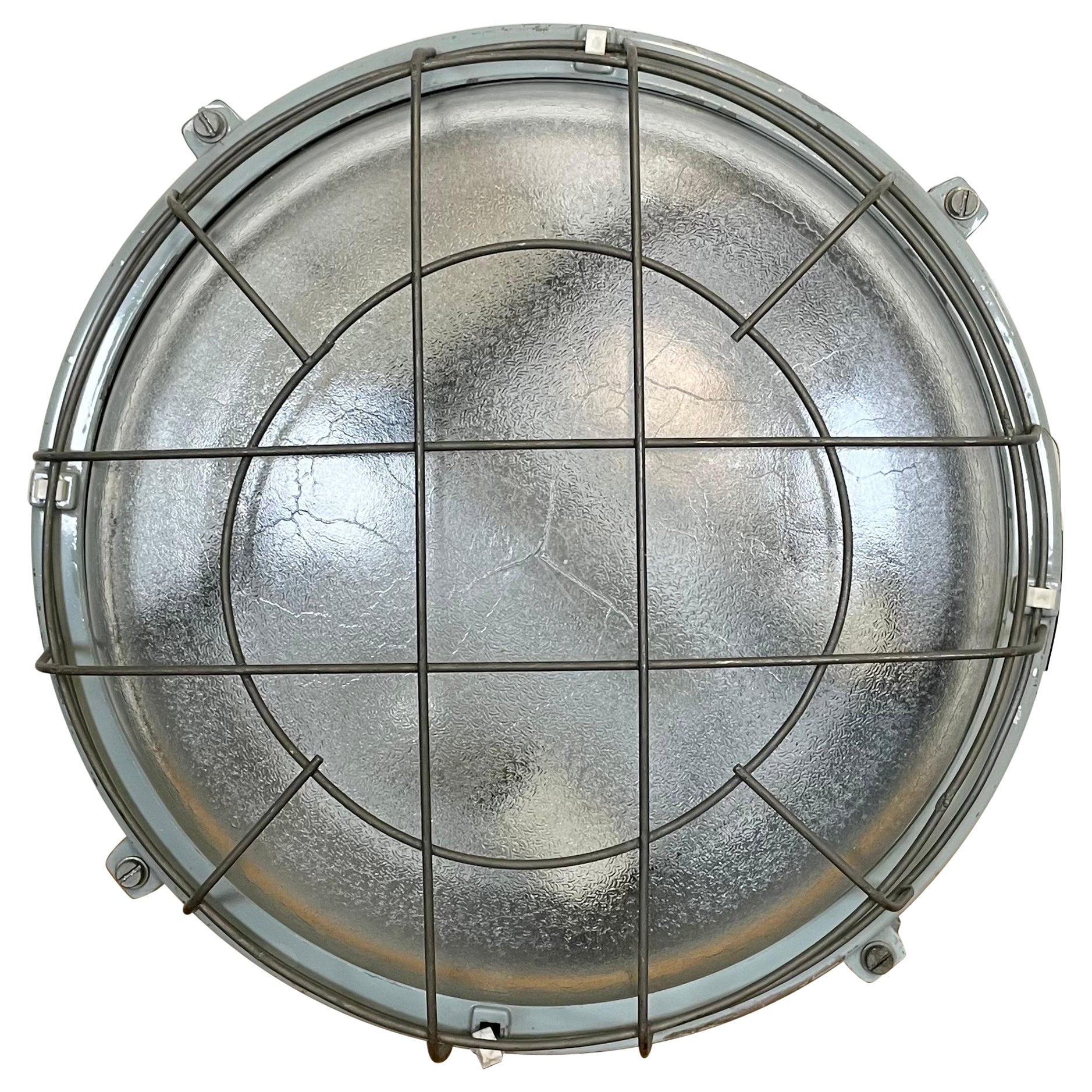 Applique industriale in alluminio fuso grigio vintage, anni '80