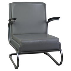 Vintage grey cow leather bauhaus design armchair by Ahrend de Cirkel