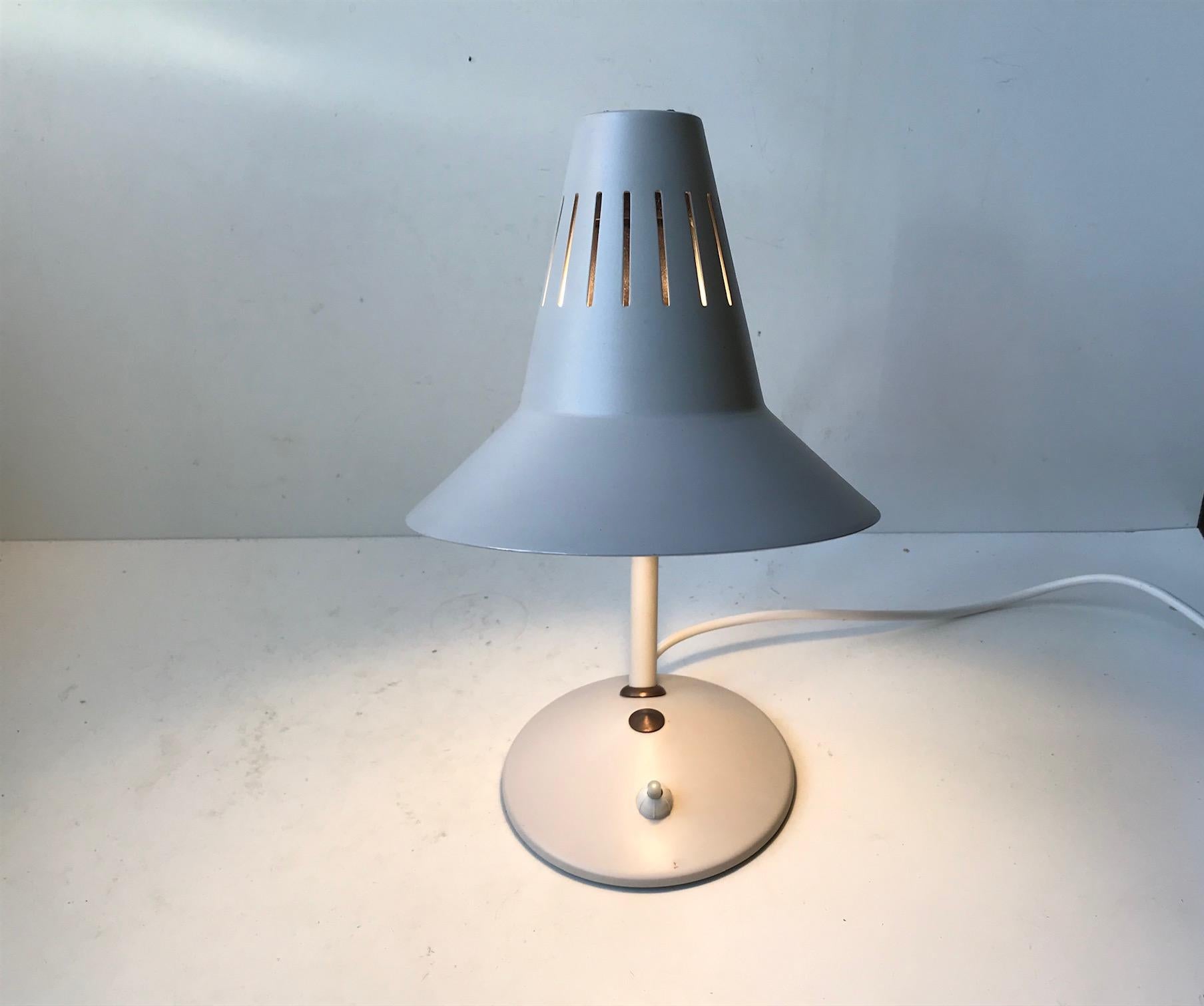 Scandinavian Modern Vintage Grey Diablo Table Lamp with Brass Details by Elektrik Norway, 1950s For Sale